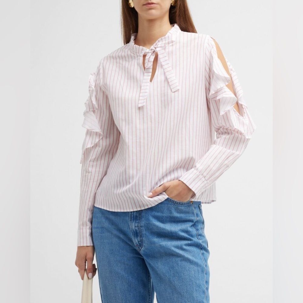 Harshman Indre White Pink Striped Cutout Long Sleeve Cotton Blouse Size 2X